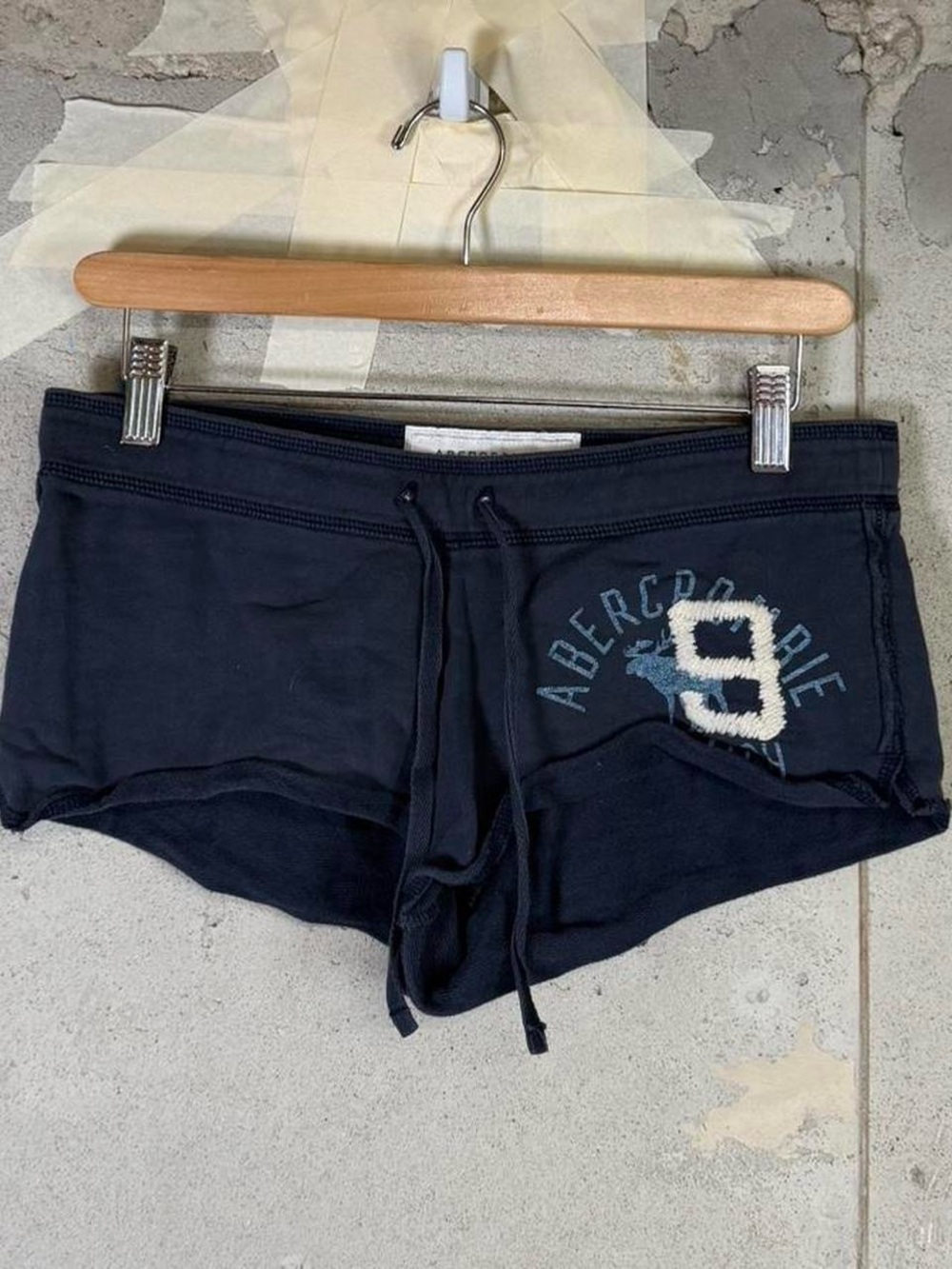 Abercrombie & Fitch Navy Drawstring Lounge  Booty Shorts with '9' Patch